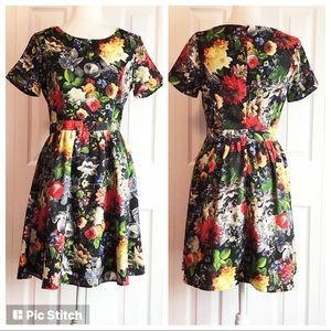Forever 21 Colorful Floral Print Short Sleeve Fit & Flare Dress Small